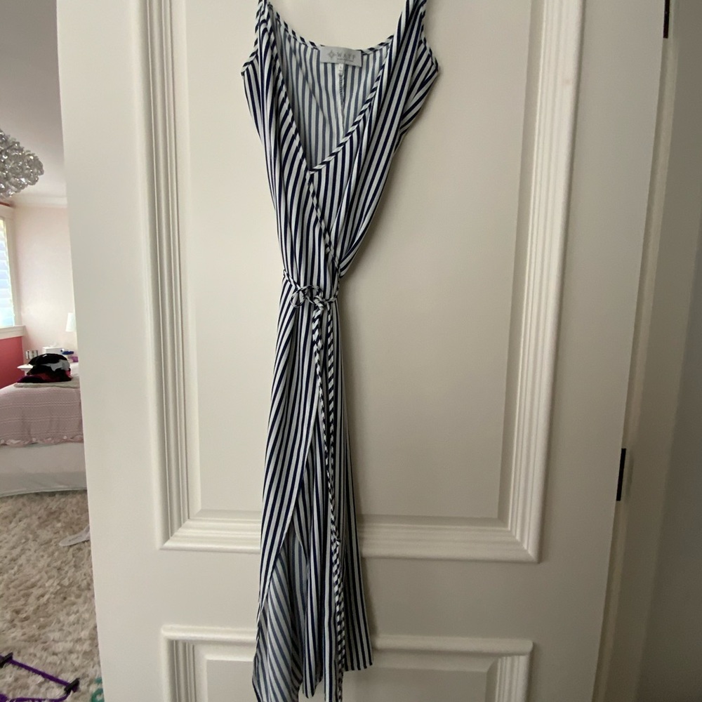 Wayf Navy Stripped Wrap Dress - L